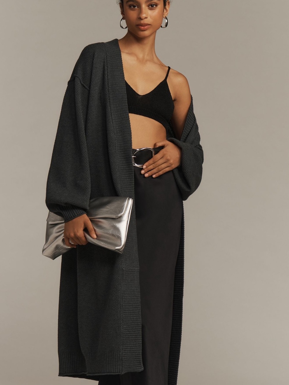 Anthropologie Long Dark Gray Knit Cardigan